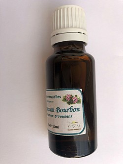 20 ml de huile essentiel de géranium bourbon Qualité : naturel Fabricant : Malagasy-France-Vanille  Marque : MFV Origine : Madagascar  Prix : 15.00 euros